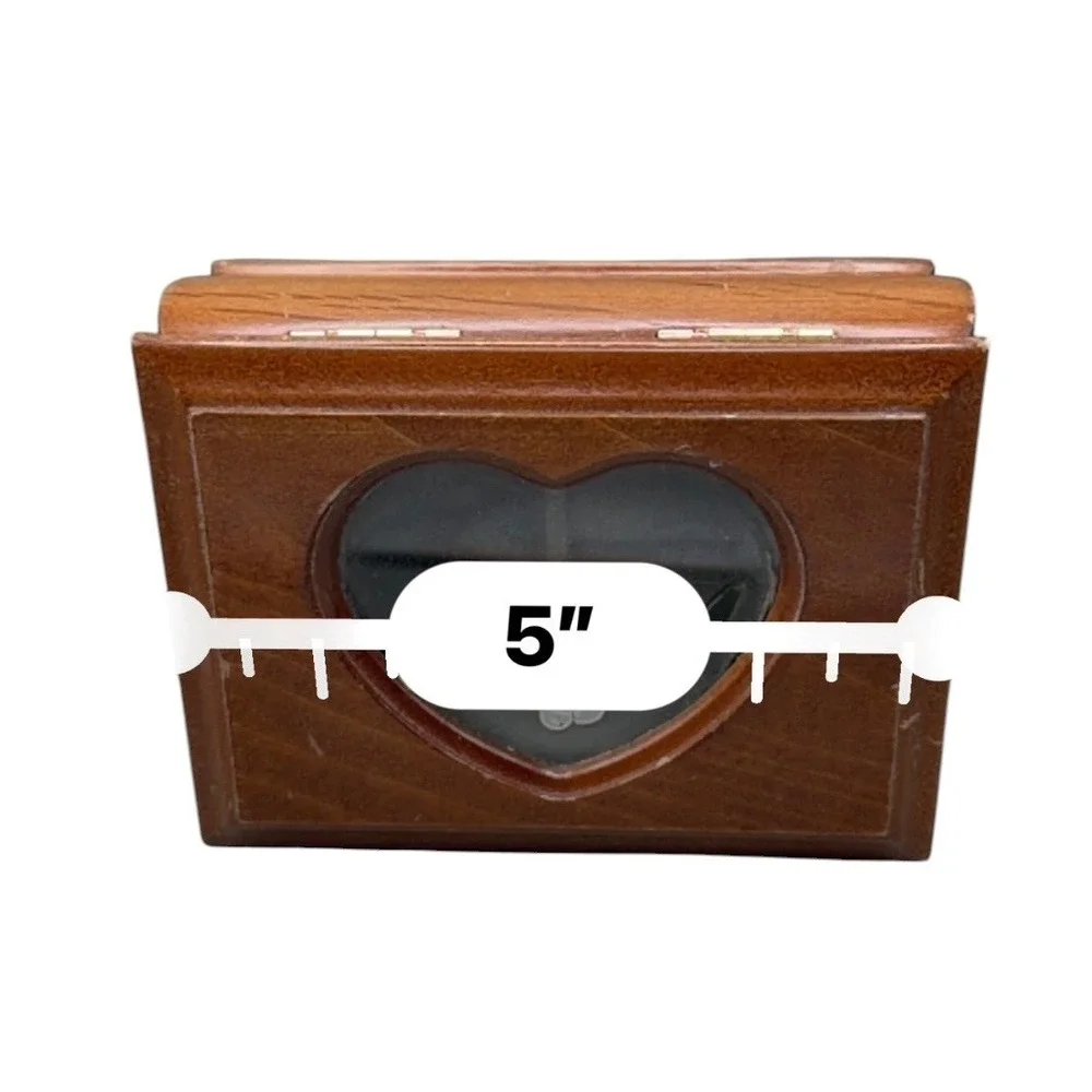 Vintage Wooden Jewelry Box Heart Glass Window Floral Inlay Ring Storage DYWJB103